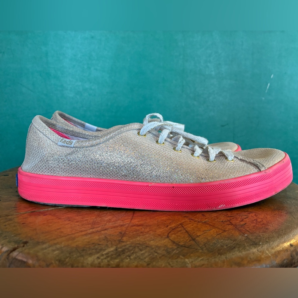 Oh Joy! For Keds - women’s gold glitter sneakers with hot pink soles